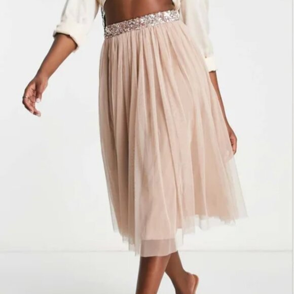 Maya Deluxe Tulle Midi Skirt in Muted Blush sz 4 - Picture 1 of 5